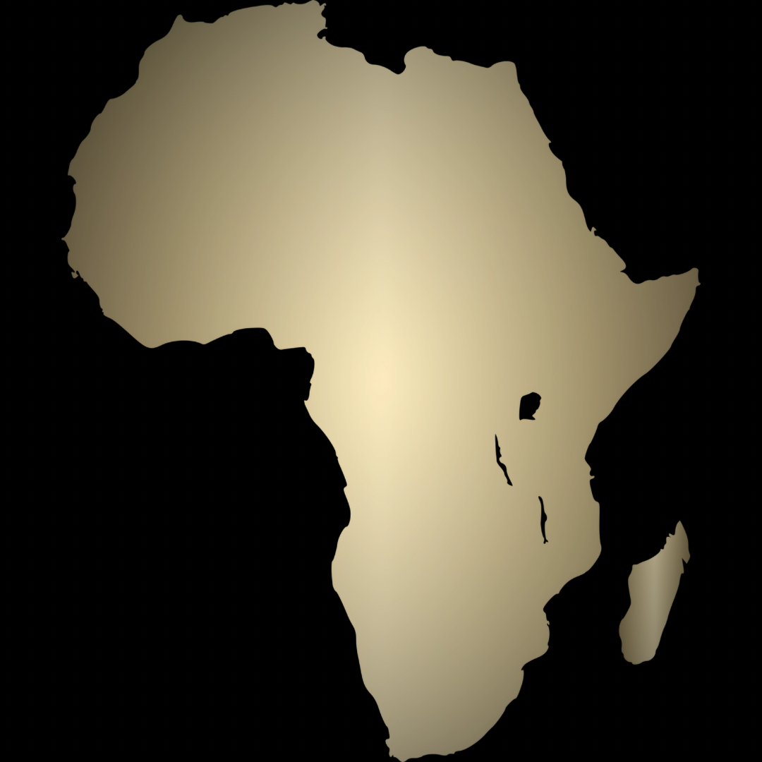 Gold foil map of Africa showing the sovereign territory of The African Federation