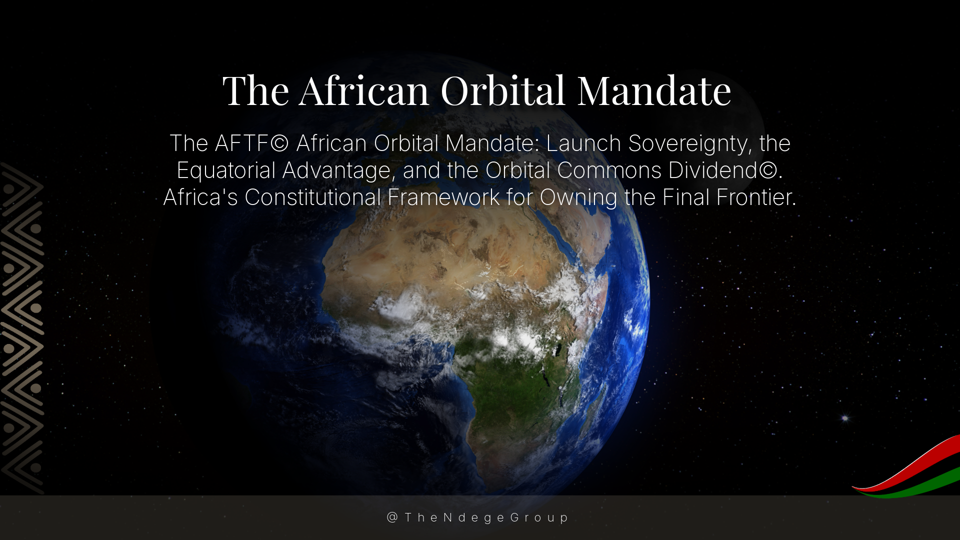 The African continent as seen from space against a deep black sky, illuminated at its coastlines and population centres, sovereign and entire.